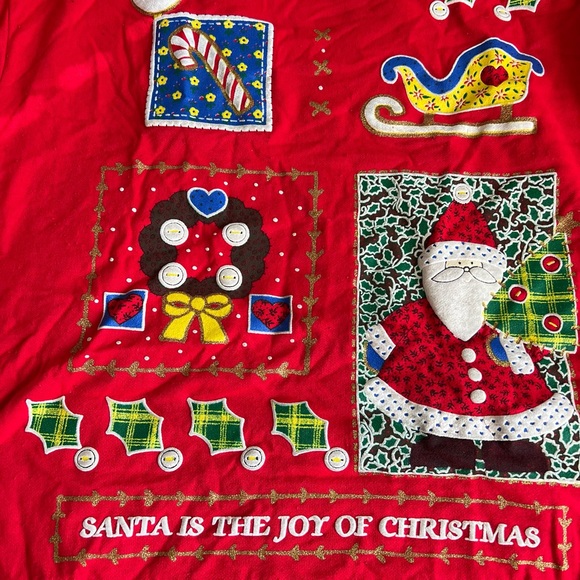 Vintage HOLIDAY TIME bright red sweatshirt with puffy graphics.  X-large - Picture 2 of 3